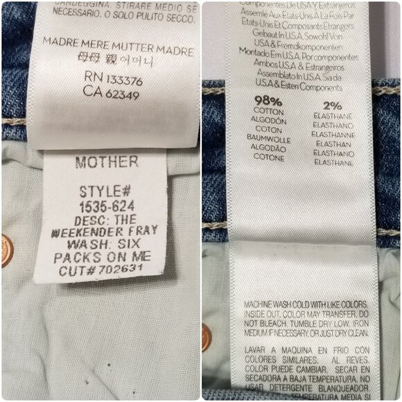 NWT Mother Denim Weekender Fray Flare Stretch Jeans in Six Packs On Me Size 28 - Picture 16 of 16